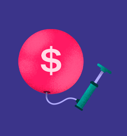 IPCA - Uma bomba verde enchendo um balão rosa com um $ branco no meio