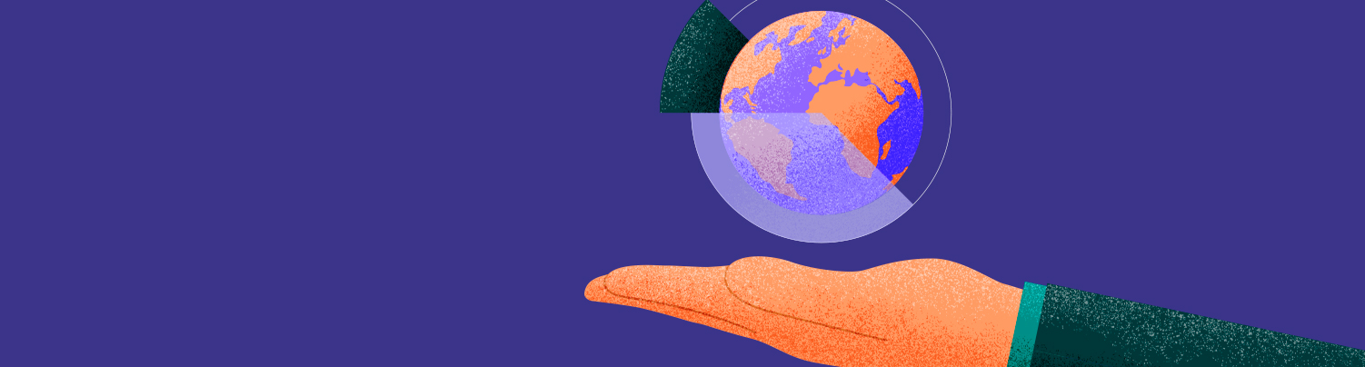 Como investir no exterior? - ilustração de um globo flutuando em cima da palma de uma mão