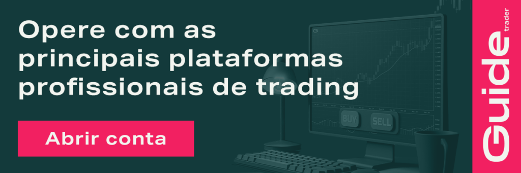 banner verde e rosa com o texto: Opere com as principais plataformas de trading. Botão: Abrir conta